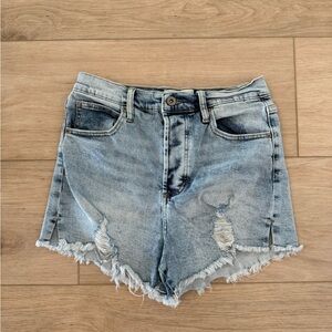 Blue Distressed Jean Shorts with Raw Hem